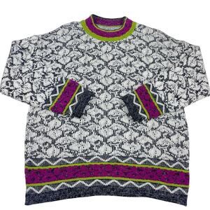 Vintage 90s Abstract Patterened Pink Green Gray White Watermelon Sweater Large